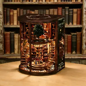 Vintage Renaissance Style Wooden Bookshelf DIY Model Kit,DIY Hut, Farmhouse Wood, 3D Hand-Assembled Toy House,3D Puzzle Country Style Wooden Shelf Decoration with Acrylic Dust Cover,Miniature Dollhouse Kit,Gift