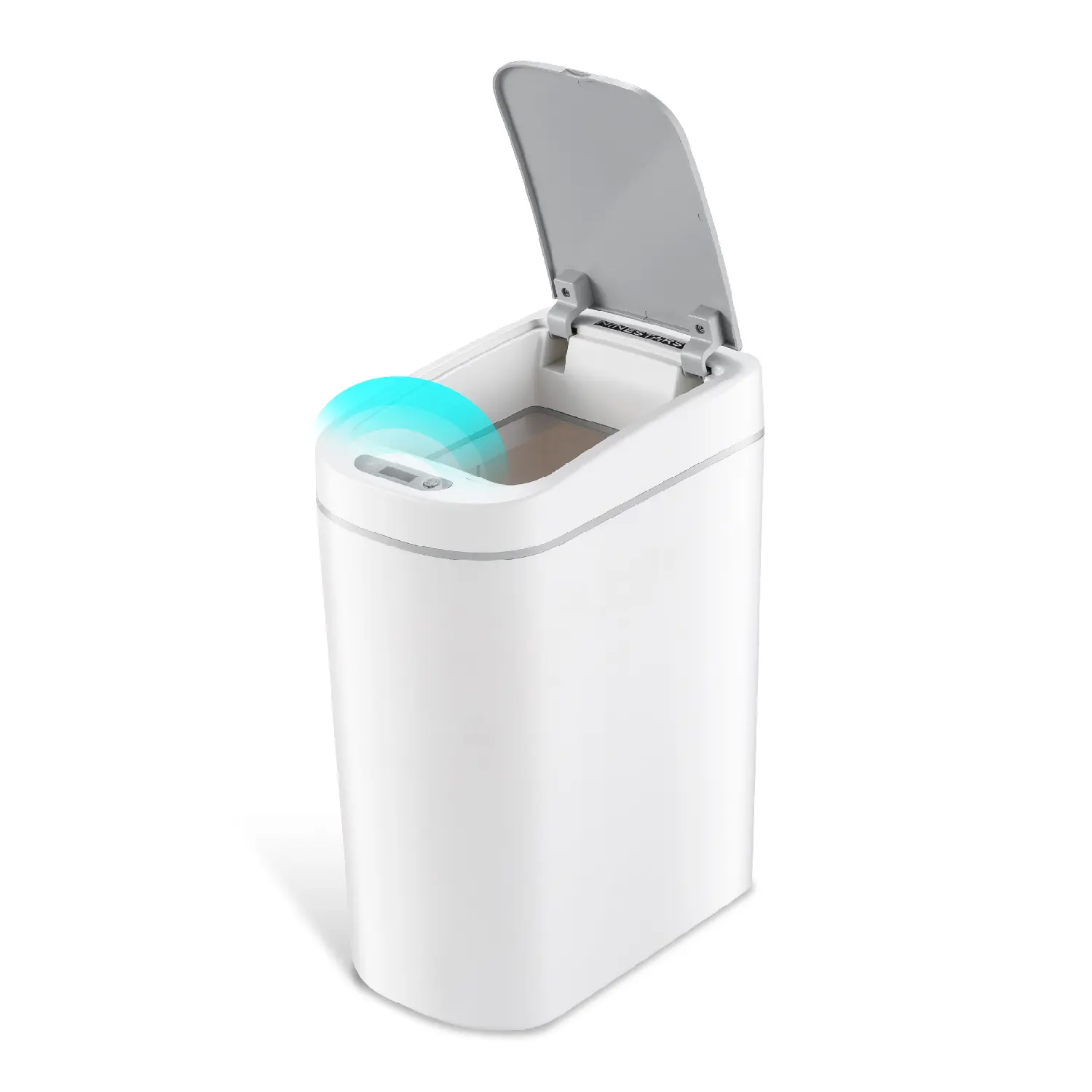 NineStars 1.85 Gallon Trash Can, Plastic Motion Sensor Trash Can, White, Pack of 1, Durable Fingerprint Proof 7 Liters