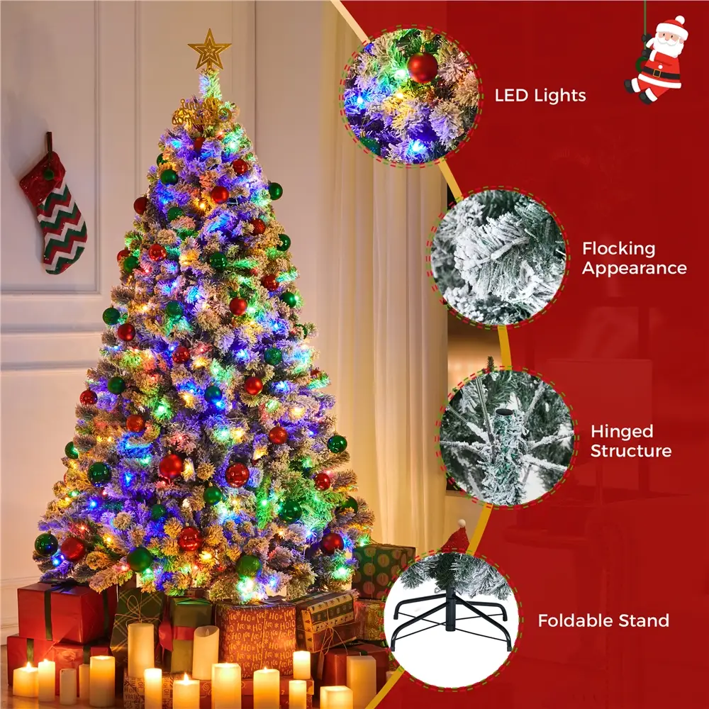 【Multicolored LED】Yaheetech 9 Light Modes Pre-lit Spruce Artificial Christmas Tree with 550 Multicolor LED Lights & 1284 Branch Tips for Home Office P