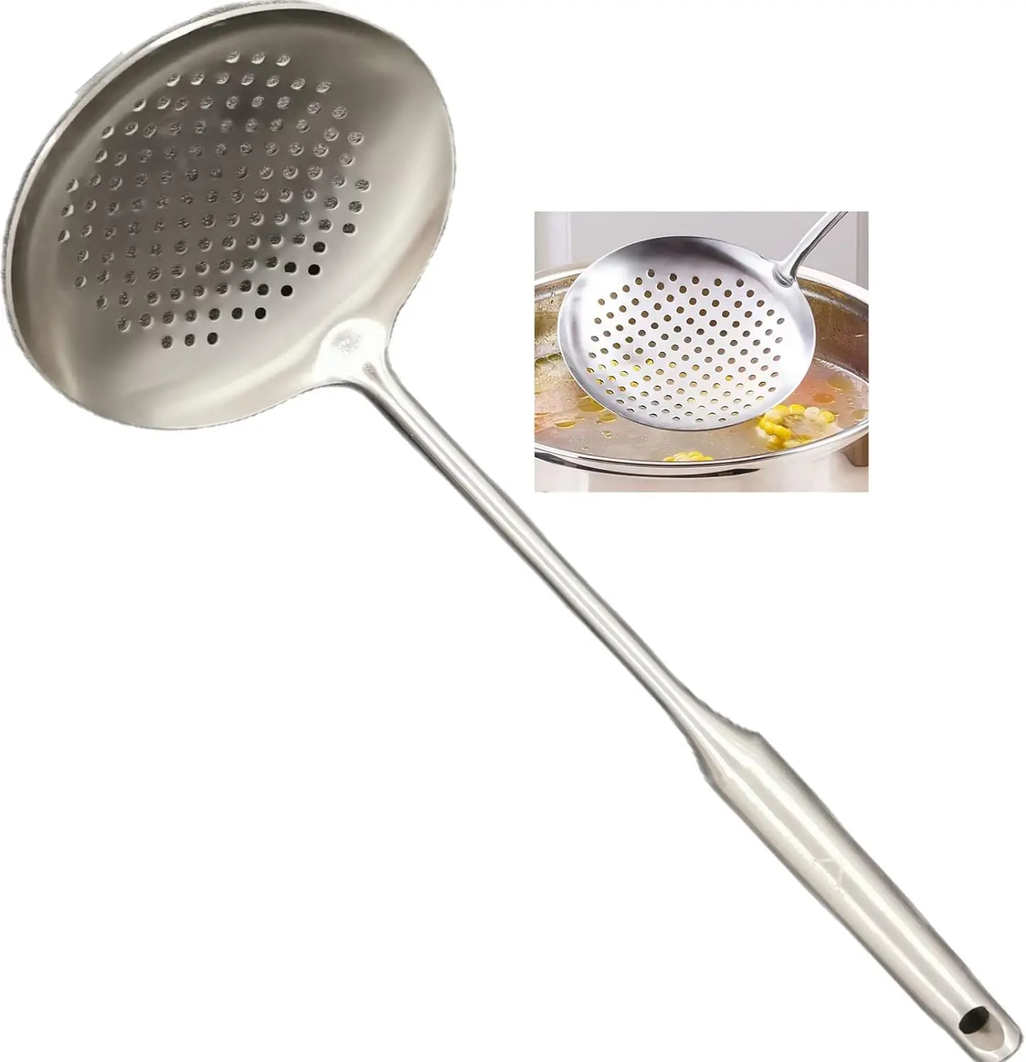 Skimmer Stainless Steel Large Slotted Spoon Colander Strainer Ladle for Cooking Heat Proof Hollow Handle Serving Utensil 14.96 inches Kitchen Oil