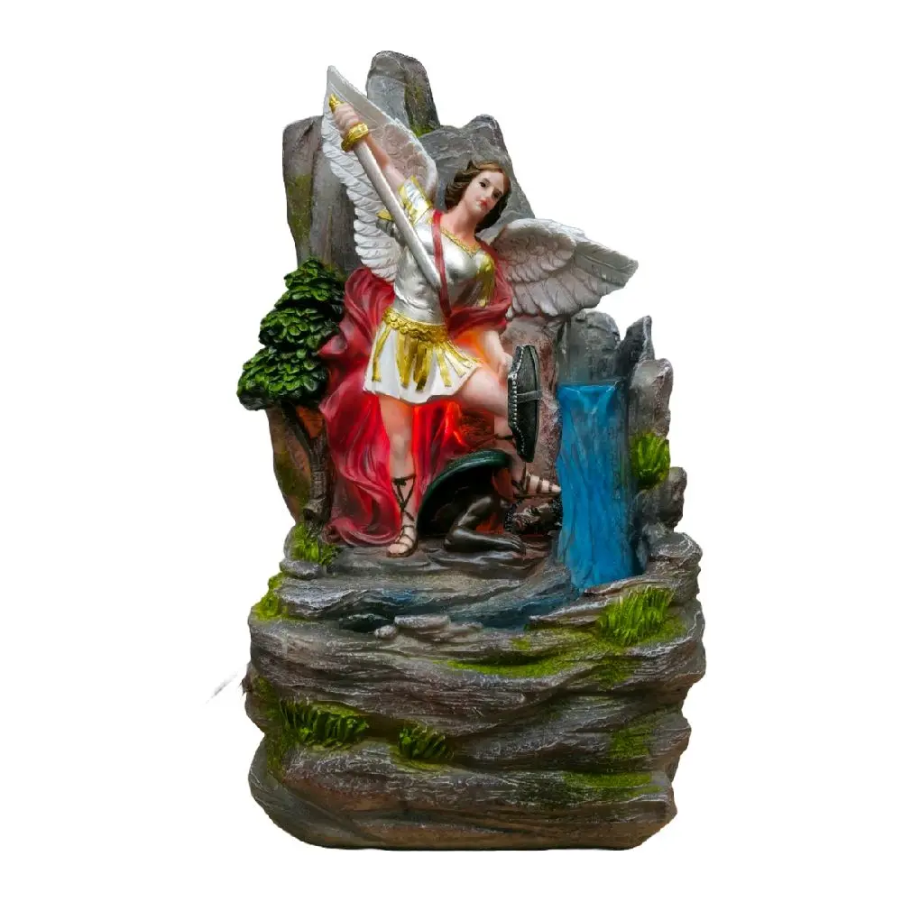 San Miguel Arcangel 12"-18 Inches Tall Fountain with Light Fuente Saint Michael Archangel Estatua - Detailed Figure Brand New Religious Decor Standing Ornaments