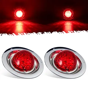 Partsam 2Pcs Red LED Watermelon Lights with Prismatic Lens & Chrome Base Stop Turn Tail Marker Lights for Peterbilt Freightliner Trucks Trailers RVs Motohomes