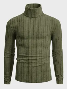 Men's High Neck Pullover Sweater, Solid Color Long Sleeve Crew Neck Shirt, Casual & Formal Fit, Perfect for Daily Wear