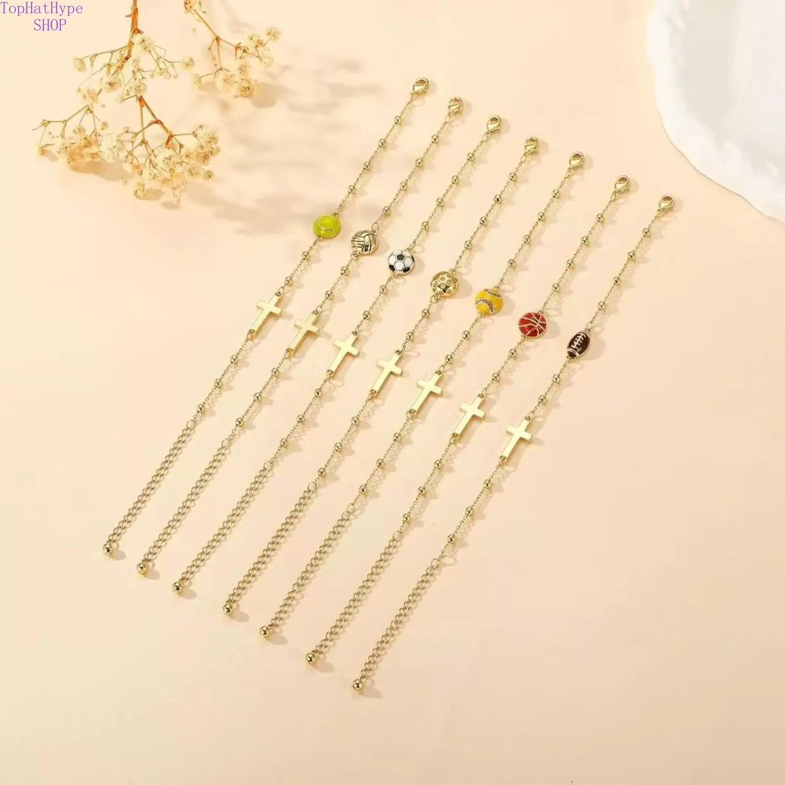 Sports Ball Beaded Stackable Bracelet for Women - Volleyball, Baseball, Basketball, Soccer, Softball Designs with Cross Charm - Trendy Athletic Style Modern Fashion Accessories for Team Games, Daily Sporty Outfits