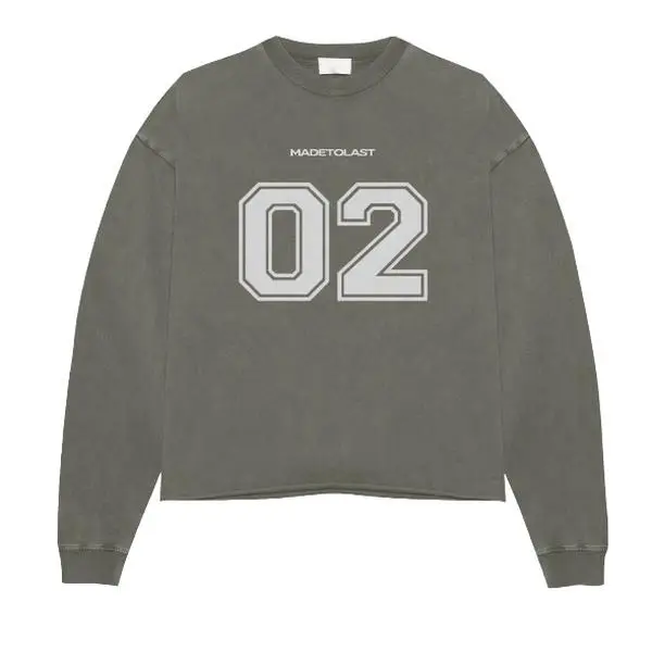 Men's Long Sleeve Tee, Oversized Olive Streetwear with Vintage Numbered Graphic, Heavyweight 230GSM Cotton, T-Shirt