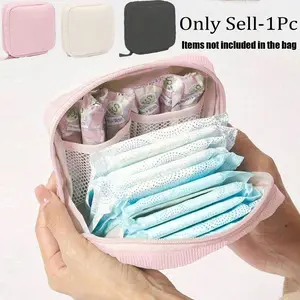Flannel Sanitary Pad Storage Bag, Portable Striped Fabric Organizer, Simple Style for Women, Travel Essential Makeup Pouch, Cosmetic Pouch