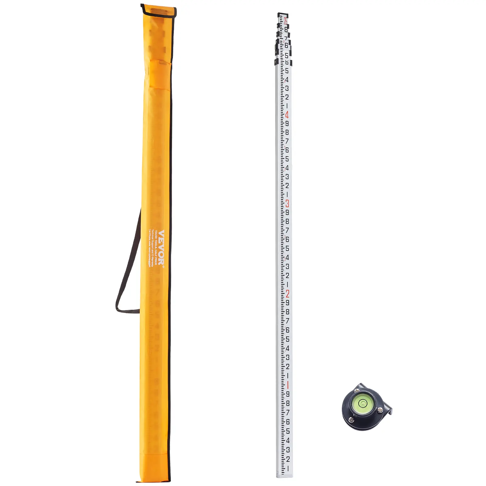 【Summerfinds】VEVOR Aluminum Grade Rod 25-Feet/10ths 6 Sections Telescopic Measuring Rod,Double-Sided Scale 1/10ft Leveling Rod Stick,Aluminum Alloy Survey Rod w/ Bubble Level &Carrying Bag for Houses,Walls,Floors