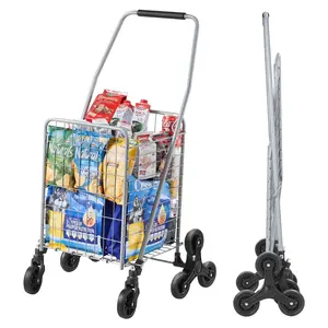 Stair Climbing Folding Shopping Cart With 45L Capacity, Durable Lightweight Utility Cart For Stairs And Home Use, Wheeled Grocery Cart On Stair Climber Wheels, Easy Fold, Multi-Function Push Cart For Shopping