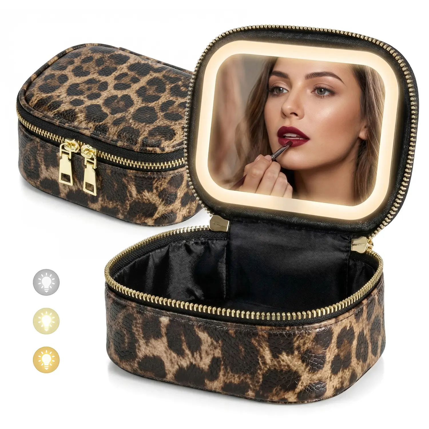 Mini Makeup Train Case with Lighted LED Mirror and 3 Dimmable Modes, Portable Cosmetic Organizer for Women on the Go, Makeup Products, Carrying Set Make-Up Bags,back to school,back to school shopping,travel essentials