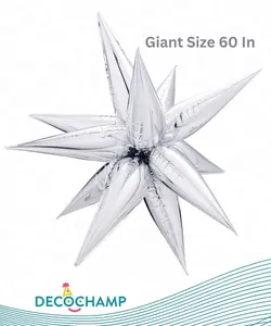 DecoChamp Giant Starburst 60" Foil Balloon Silver with Unique Burst Pattern for Air or Helium Filling 50 Units per Box