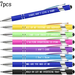 7 Pcs Bilingual Funny Quote Ballpoint Pen Set, Humorous Sarcastic Saying Office Pens, Funny Teacher Pens , Novelty Gag Gifts for Coworkers, Friends & Classmates, Colorful Writing Supplies