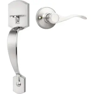 Front Handleset,Satin Nickel Finsh,Exterior Door Handle with Reversible Handed Lever,1Pack
