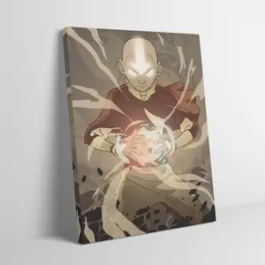 Wooden Framed Canvas Painting, Avatar Aang The Last Airbender Wall Art, Mid-century Modern Black Flash Style, Airbender State Anime, Adult Fans Room Decor, Elemental Power Scene Artwork Ready to Hang
