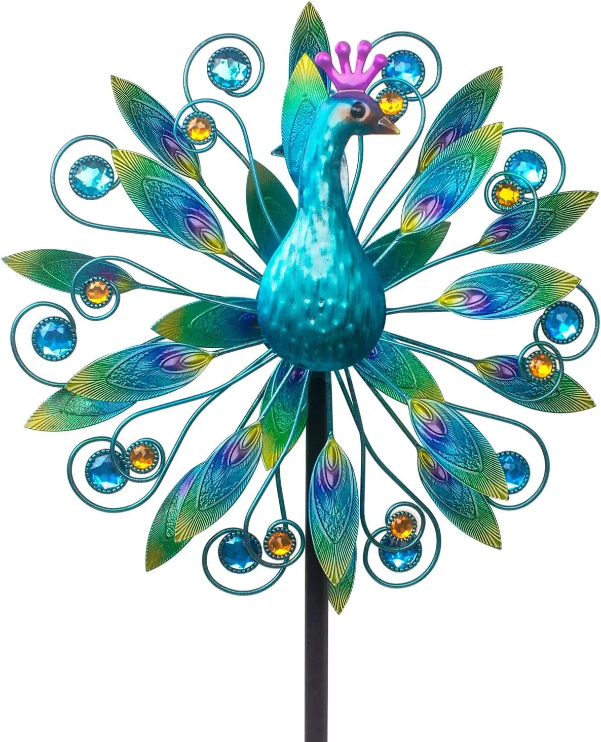 58 Inch Peacock Wind Spinner, Double Wind Sculpture Metal Windmill for Garden Patio Yard Decor