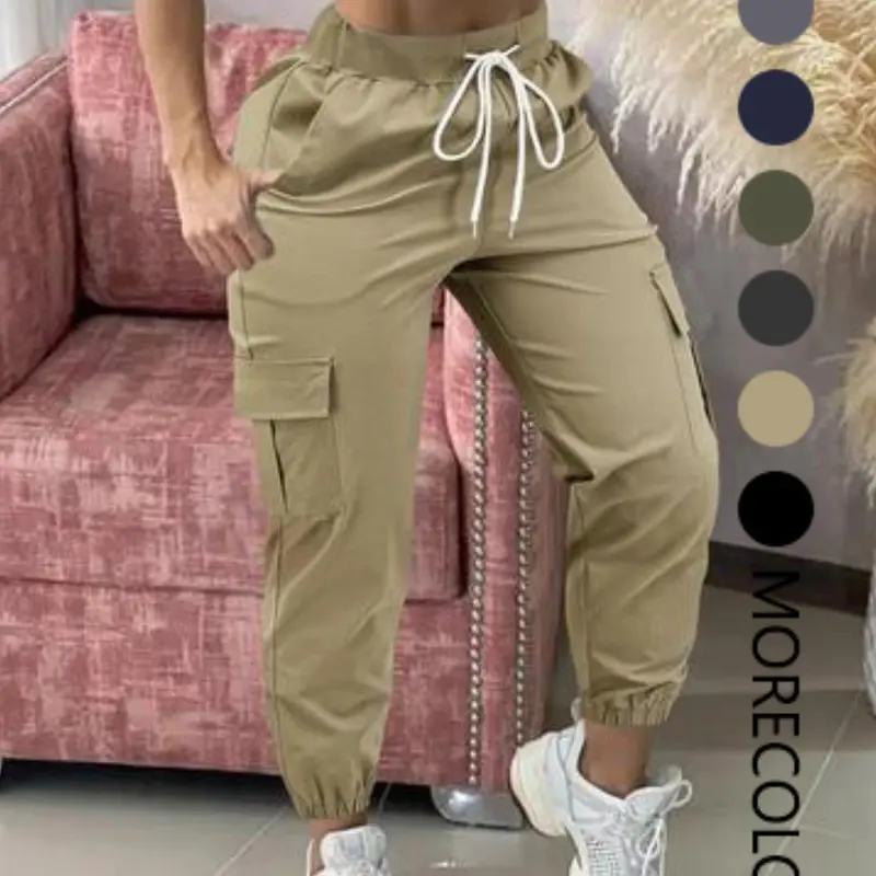 【Black Friday】Women's Plain Drawstring Waist Cargo Pants, Casual Regular Fit Pocket Trousers for Daily Wear, Ladies Bottoms for All Seasons #GLOBAL PICKS