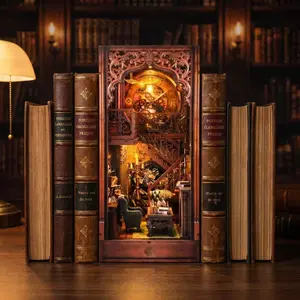 3D Wooden Magical World Miniature House Kit, DIY Book Nook Bookshelf Insert, Decorative Model Toy Gift for Adults