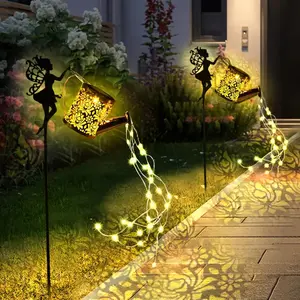 Solar-Powered Vintage Kettle Lantern with LED Waterfall & Floral Metal Design - Auto Light Sensor, 600mAh Rechargeable Battery for Garden, Patio, Pathway | Outdoor Fairy Lights, Holiday Gift & Party Decor