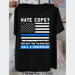 Funny Thin Blue Line Cop T-Shirt – Made in USA with American Flag Design