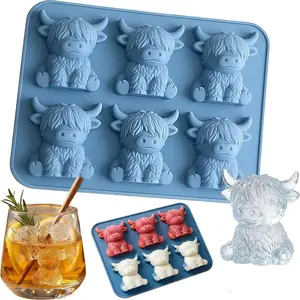 6 Pack 3D Highland Cow Silicone Ice Cube Mold Cute Cow Shaped Ice Tray For Whiskey Cocktails & Drinks,Cute Kitchen Gadget