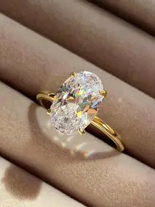Women's Oval Zirconia Solitaire Ring, 18k Simulated Diamond Wedding Engagement Ring, Elegant Jewelry Gift, Daily Wear, All Seasons