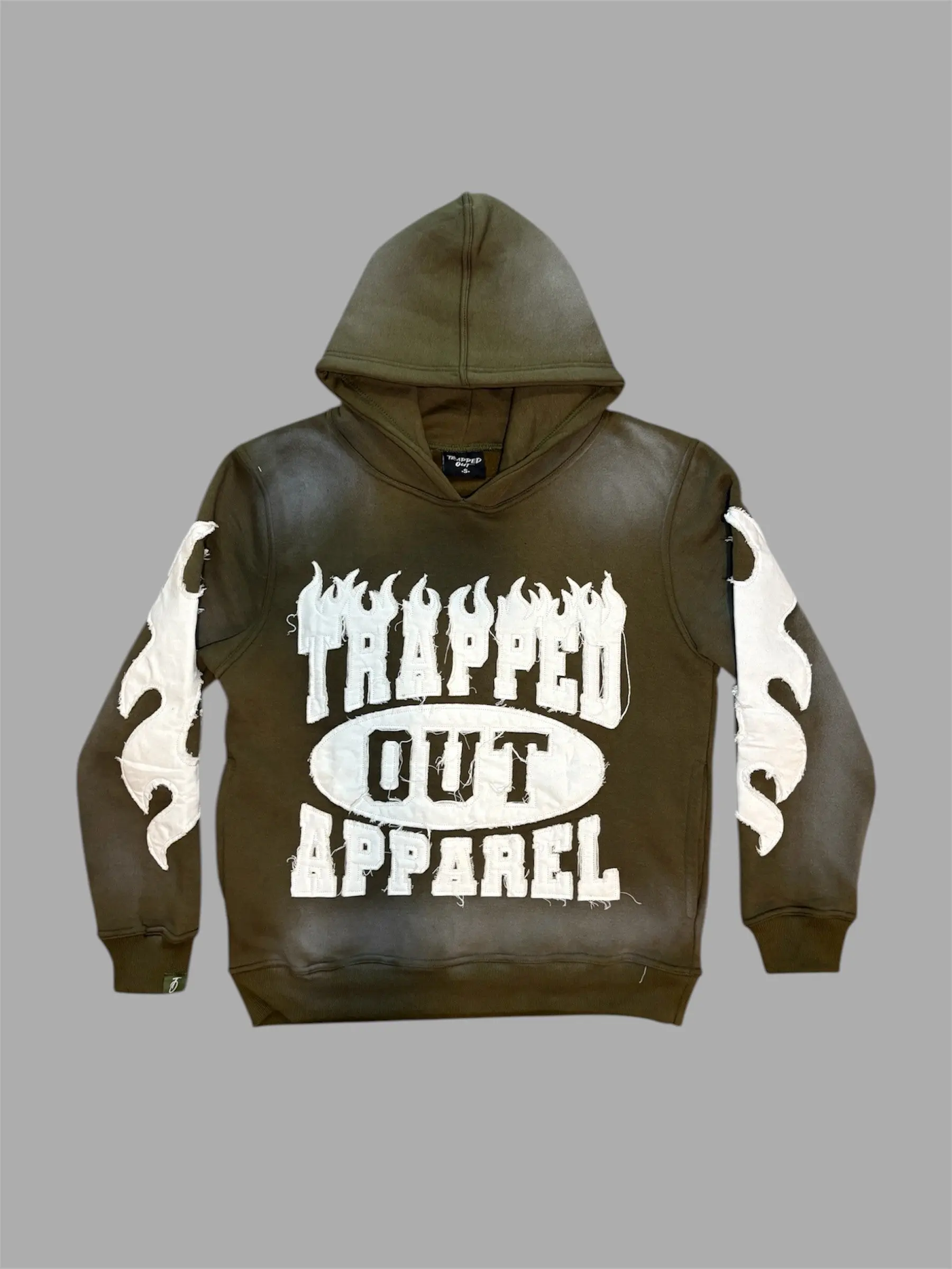 Olive Green Flame Graphic Pullover Hoodie