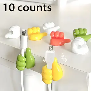 Random Color Thumb Design Cable Hook, 10pcs Creative Cable Organizer, Multifunctional Desktop Wall Hook for Data Cable Storage, Cord Organizer
