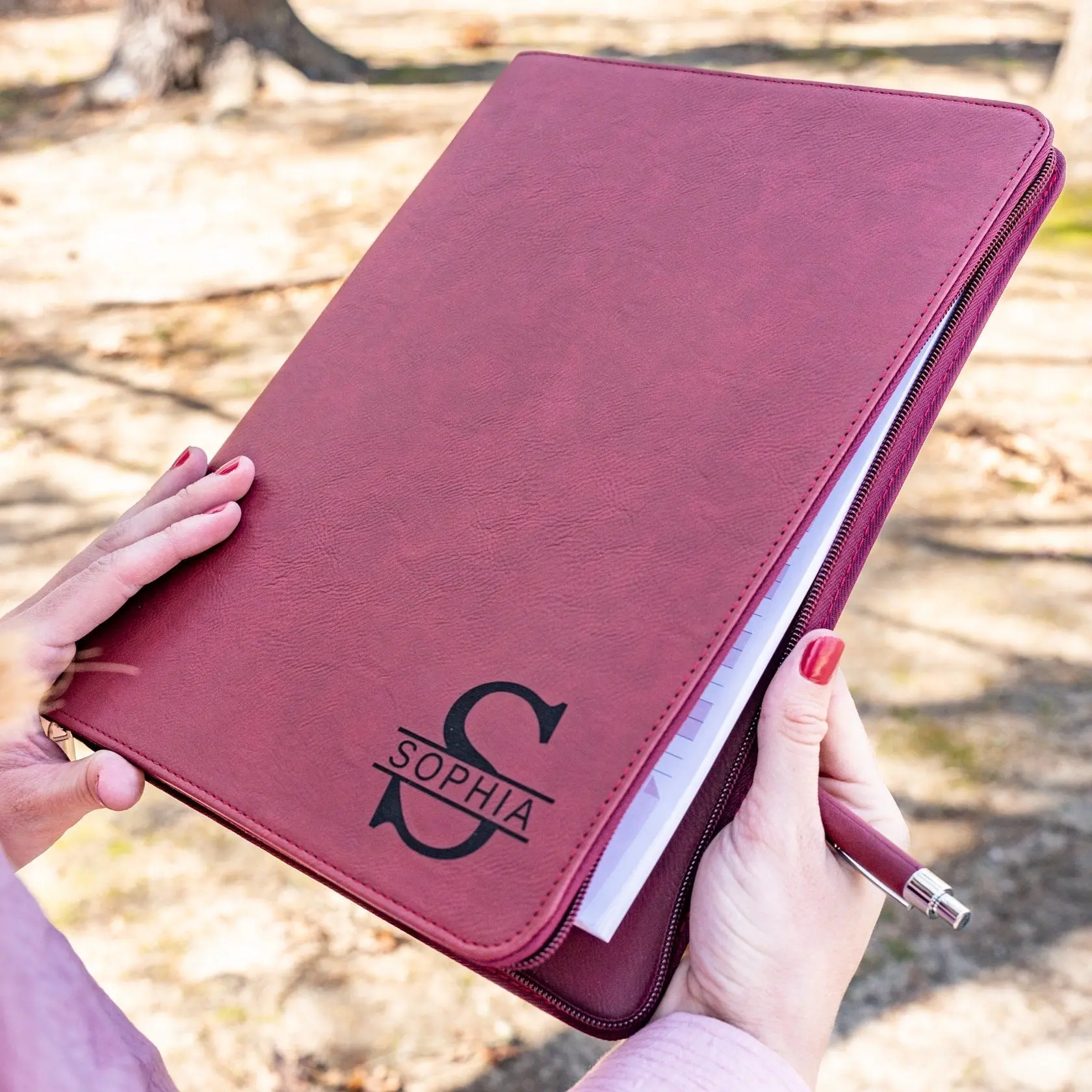 Personalized PU Leather Zippered Business Portfolio for Adults - Customizable with Engraving, Drawings, Fits 8.25x11.75in Legal Pads, Jot Down Ideas - Father's Day, Christmas Gift for Realtors (Office Desk Organizer Accessory)