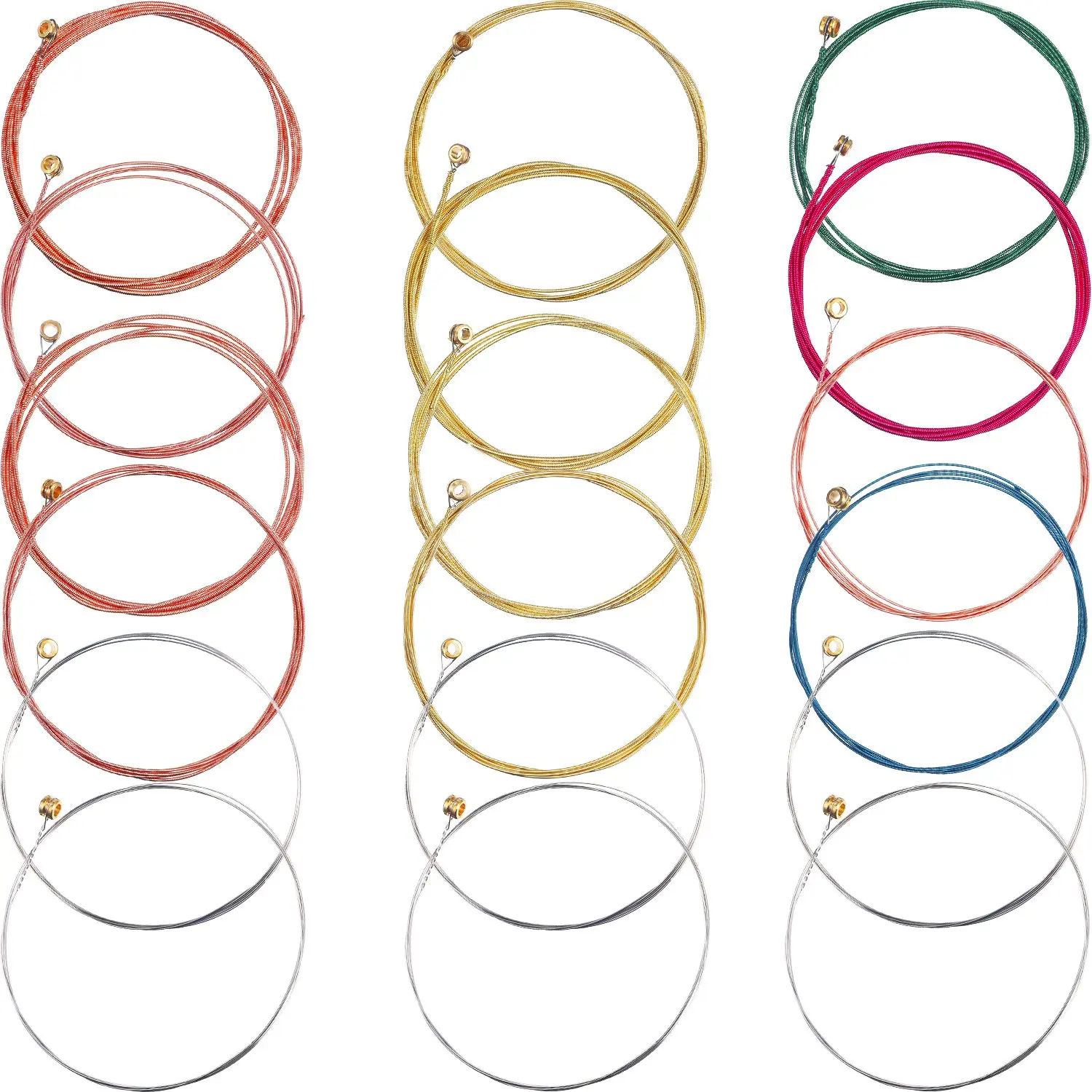 3 Sets of 6 Acoustic Guitar Strings Replacement Steel String for Acoustic Guitar (1 Brass Set, 1 Copper Set and 1 Multicolor Set)