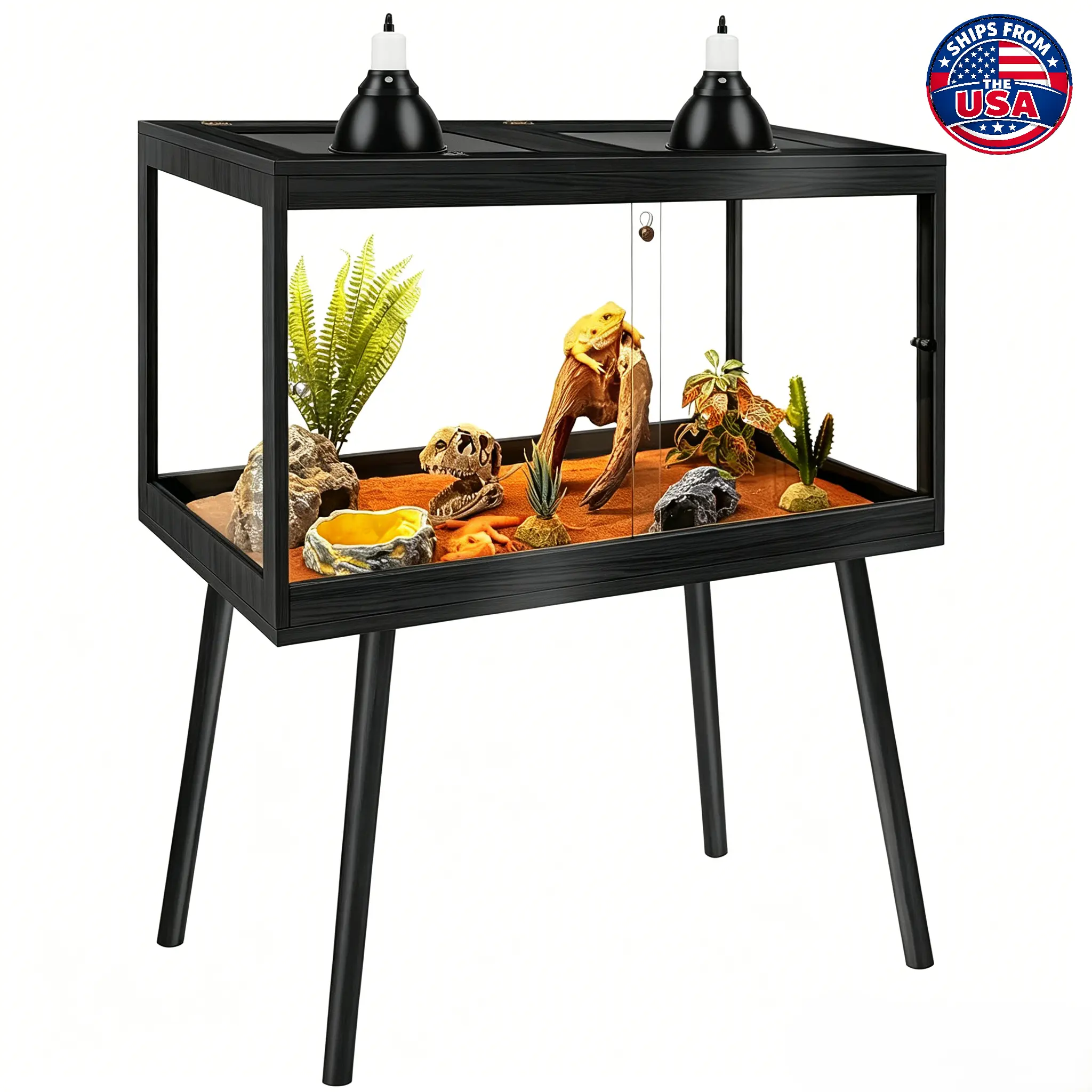 PROLEE 30-Gal Enclosed Wood Rectangle Reptile Enclosure with Legs - 4-Sided Tempered Glass, Double Sliding Lockable Glass Front Doors, Metal Mesh Tops, Ample Room for Exploration, Durable & Less Prone to Scratching Reptile Habitat