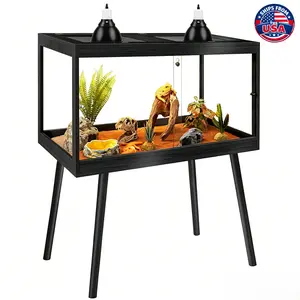 PROLEE Reptile Enclosure with Leg, 30 Gallons Bearded Dragon Tank, Tempered Glass Lizard Tank with Metal Mesh Tops and Lockable Door, Spacious Reptile Habitat for Snake, Lizard, Bugs, Spiders