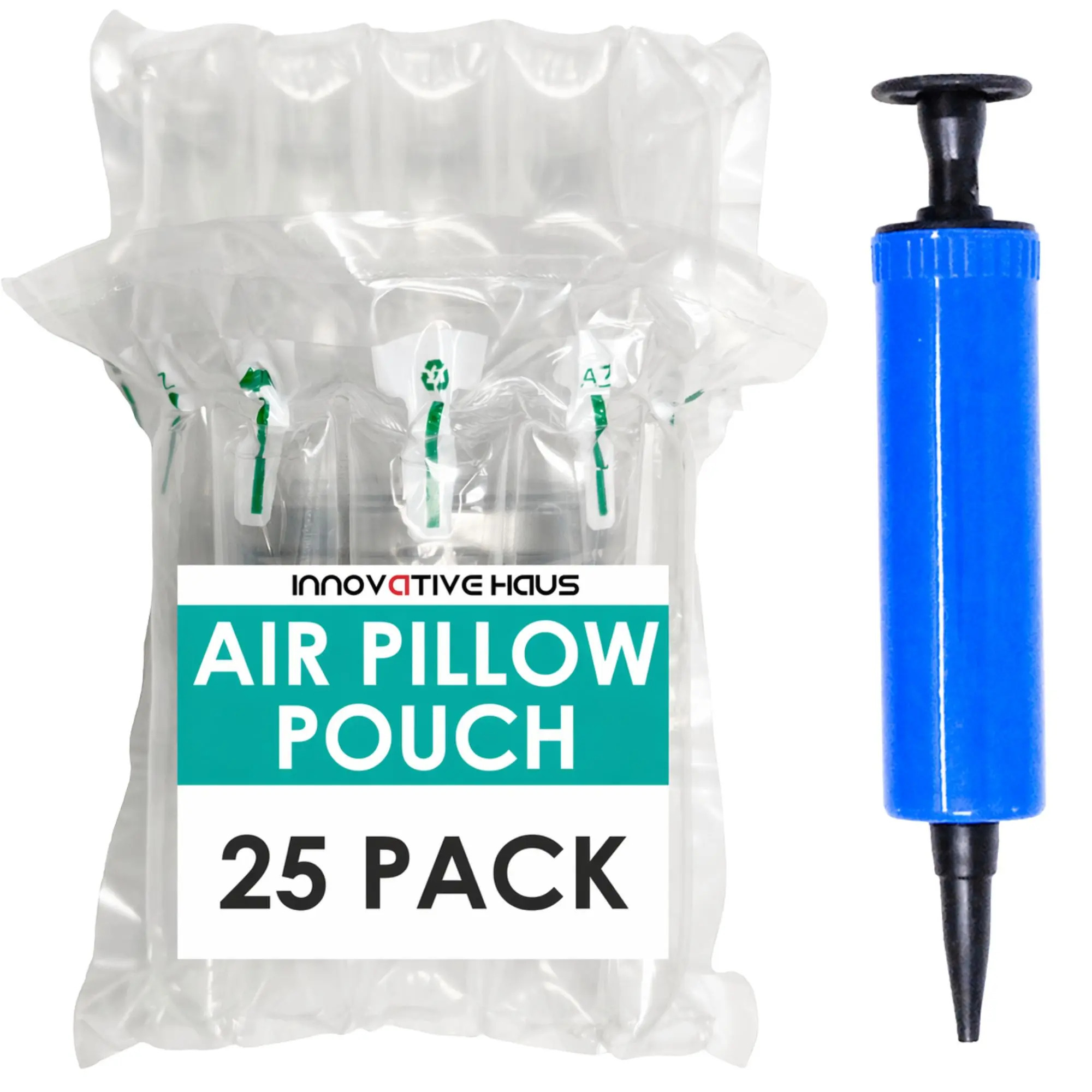 Innovative Haus Pack of 25 7 Inch x 8 Inch Inflatable Air Pillow Pouch Protectors with Free Pump for Heavy Duty Packing and Shipping Packaging Supplies. Protect Fragile Items for Moving and Storage