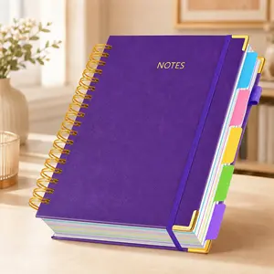 A5 Spiral Notebook with Vintage PU Hardcover, 300-Page 100GSM Thick Lined Paper, 5-Subject Design with Removable Dividers & Tabs, Back to School Shopping College School Supplies Office Accessories