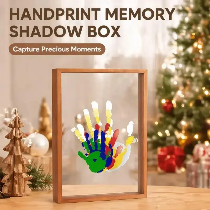 Family Handprint and Footprint DIY Kit, Memory Keepsake Frame, Customizable Color Handprint Collage Frame, Father's Day and Mother's Day Gift for New Moms, Families, Pets, Wooden Framed, Decor, Photo, Photo Decorations, Wooden Picture Frames
