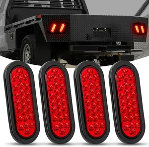 Nilight 6Inch Oval Trailer Tail Light 4PCS Red 24LED Stop Brake Turn Marker Light w/Flush Mount Grommets Plugs IP67 Waterproof for 12V Truck ATV UTV Trailer Bus RV Camper