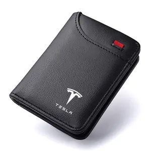 Leather Car Emblem Credit Card Purse Small Wallet For Tesla Model 3 Model S X Model Y Juniper Roadster 2021 Cybertruck Juguete SpaceX Car Accessories