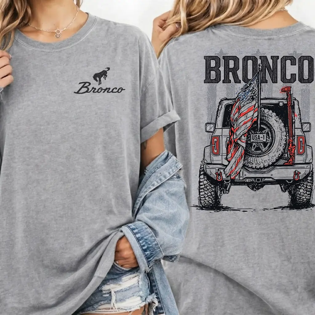 Ford Bronco USA T-Shirt, Off Road SUV Adventure Graphic Tee, Outdoor Lake Life Truck, Vintage Automotive Streetwear, Gift For Bronco Fans