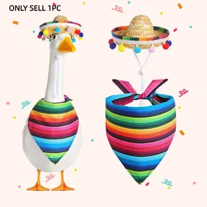 May Fifth Goose Costume Porch Decoration Set, Mexican Festival with Serape Poncho Sombrero Glasses, Fits 23 Inch Statue, Outdoor Garden Patio Decor, Party Decoration