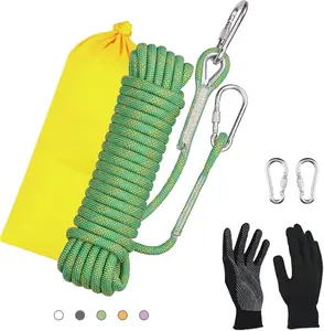 Heavy Duty 8mm Static Climbing Rope Kit with Carabiners & Gloves - Low Stretch High Strength Polyester Tree Climbing Rope, 9KN/2023lbf, Rock Climbing Rope with Storage Bag for Arborist Camping Hiking Rappelling Rescue (Purple)