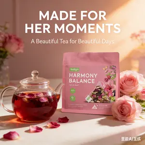 Hormony Balance Herbal Tea for Women, Raspberry Leaf Hibiscus Rose Herbal Blend with Ginger & Cinnamon, Cold Brew Possible, Naturally Caffeine Free Botanical Tea, 25 Pyramid Tea Bags