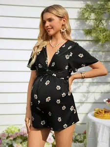DANLIEN Blossom Graphic Short Sleeve Mother To Be Playsuit Spring Outfit Soft Feminine
