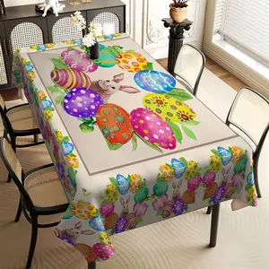 JIT 1pc 2D flat Easter bunny, colorful egg, and floral pattern rectangular tablecloth, for kitchen, living room, and dining table, kitchen accessory, party, room & outdoor decorative tablecloth, a tablecloth gift for friends, Decoration
