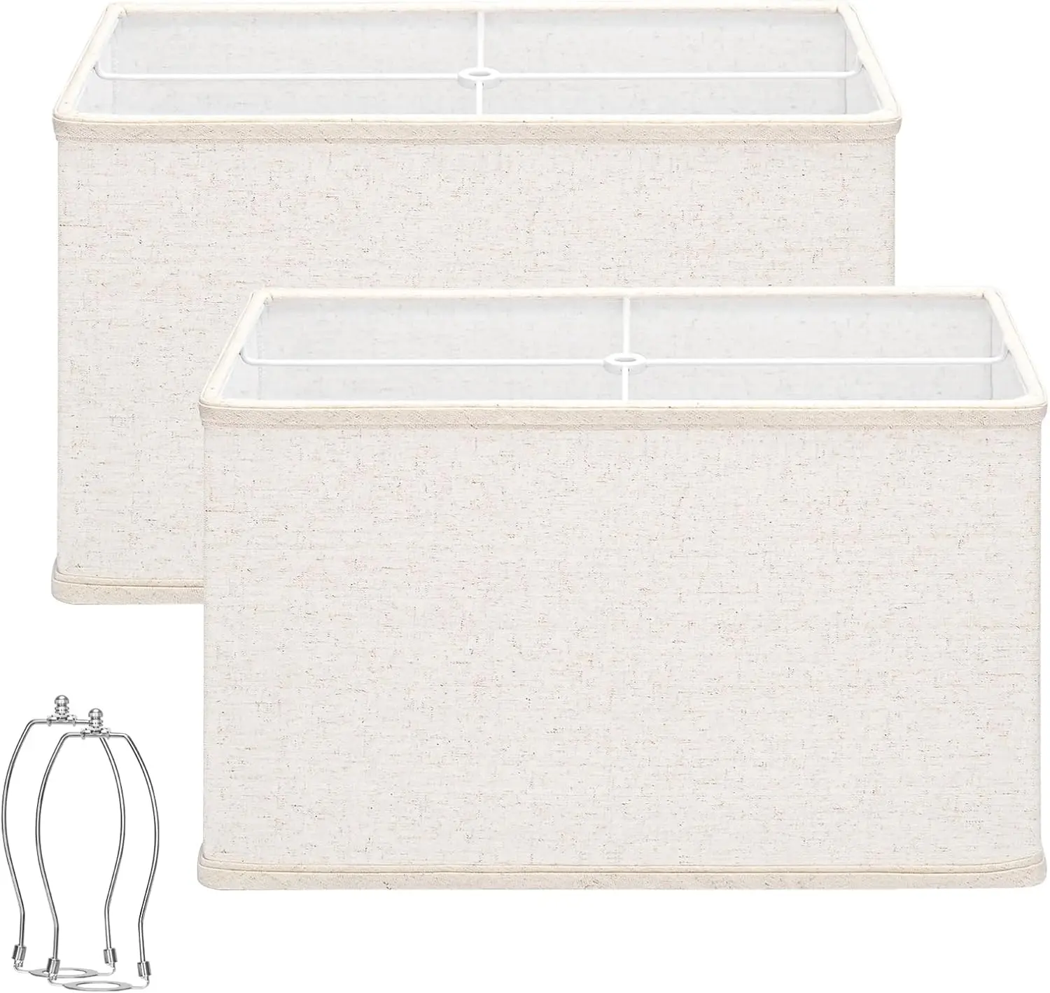 Rectangle Lamp Shades Set of 2, 16"L x 8"W x 10"H Large Beige Lampshades for Table Lamps Floor Lamps,  Linen Lamp Shade Replacement, Spider, Harp Holders Included, Easy Assembly Required