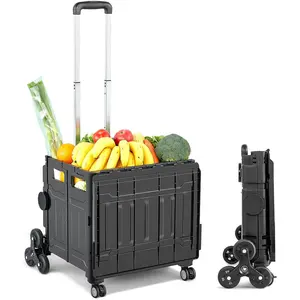【DealsForYouDays】VEVOR Foldable Stair Climbing Foldable Shopping Cart, 155 lbs Collapsible Teacher Cart, Portable Rolling Crate Handcart with Telescoping Handle & Lid, Foldable Grocery Cart Utility Cart Multipurpose