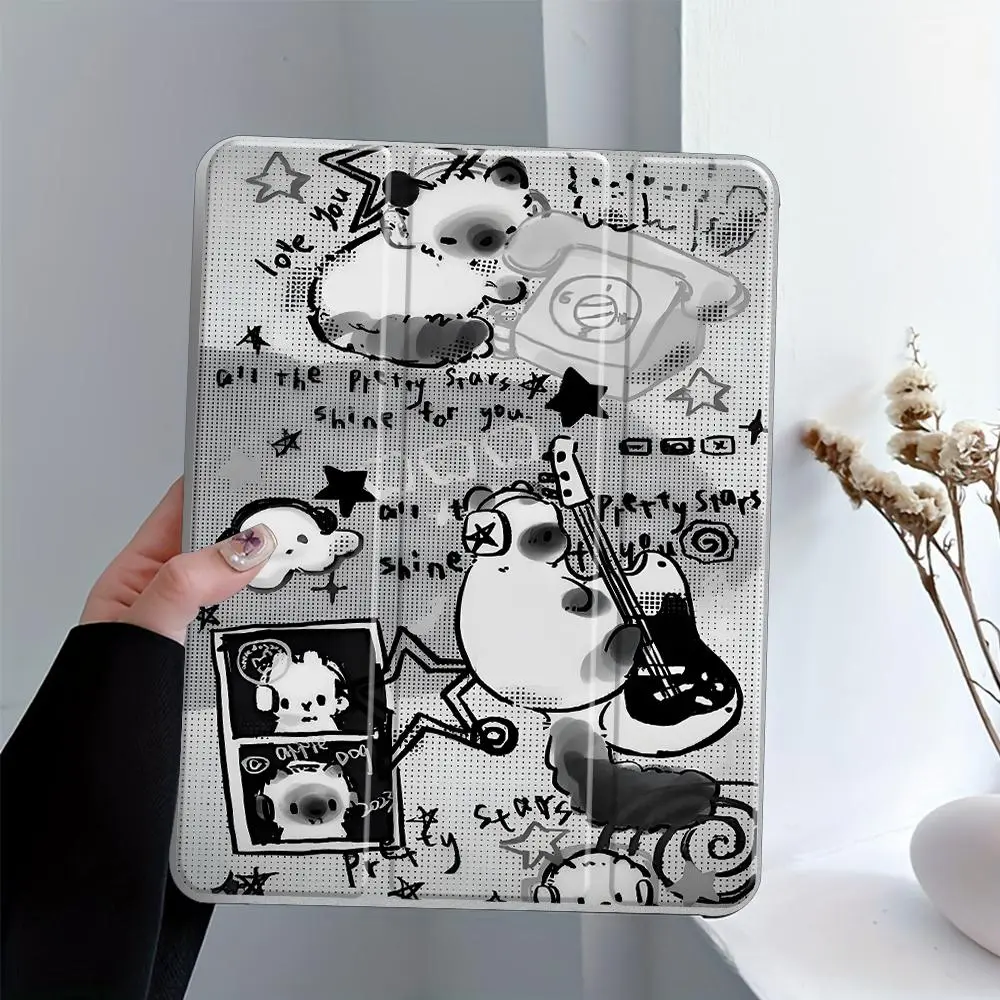 Cute Musical Cat Pattern Transparent Acrylic Glass Tablet Case for iPad 10th Generation - Trifold Stand, Pencil Holder, Auto Wake/Sleep, Smart Tablet Accessories with iPad Compatibility & Transparent View, Teen Girls' Birthday Gift