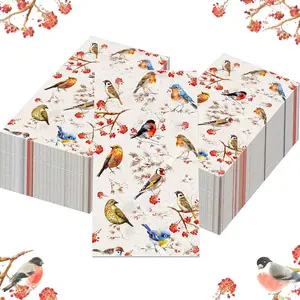 40/80 Sheets Birds Guest Napkins - Colorful Disposable Paper Napkins with Vintage Birds & Branches Design Dinner Hand Napkins