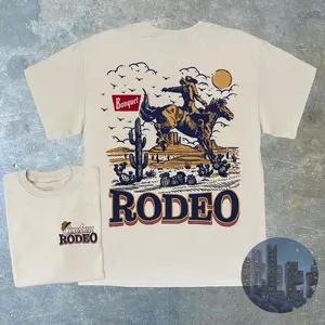 Vintage Rodeo Cowboy T-shirt: Western Graphic Tee, Cotton Tops Womenswear Crewneck