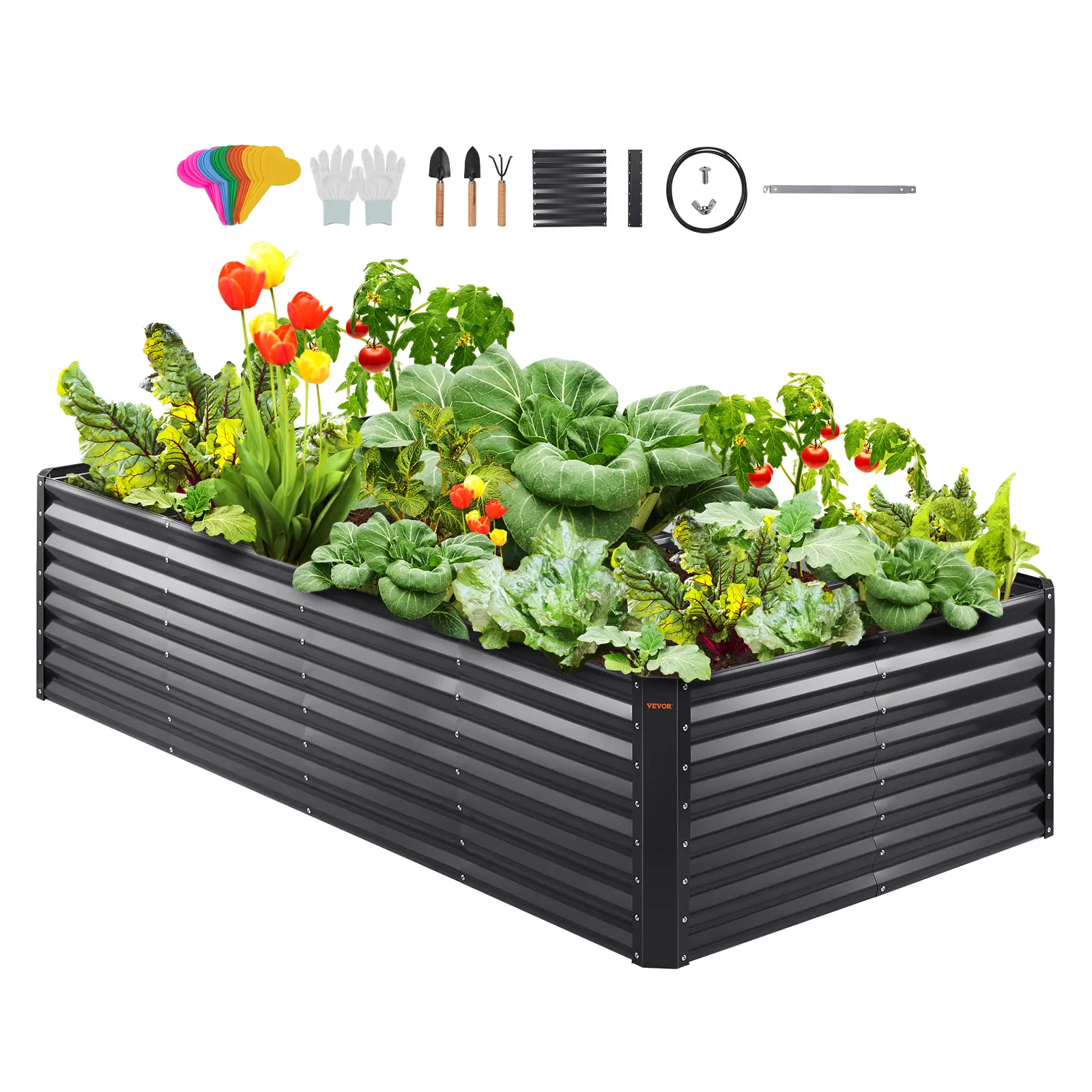 【summerfinds】VEVOR Raised Garden Bed, 8 x 4 x 2 ft Galvanized Metal Planter Box, Outdoor Planting Boxes with Open Base, for Growing Flowers/Vegetables/Herbs in Backyard/Garden/Patio/Balcony, Dark Gray
