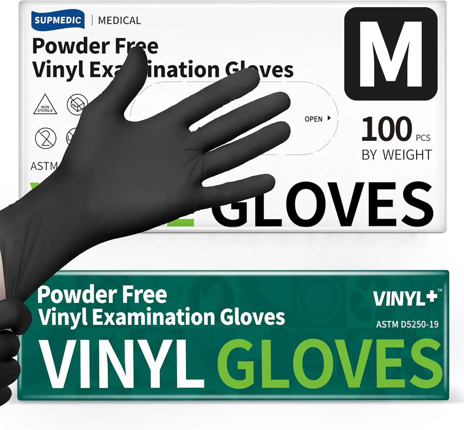 Disposable Black Vinyl Medical-Grade Gloves, 4Mil Extra Thick Textured Grip Powder-Free Latex-Free, 1-Size-Fits-All Cleaning Gloves for Food Prep & Dental Care, 100-Piece/1000-Count Home Cleaning Packs