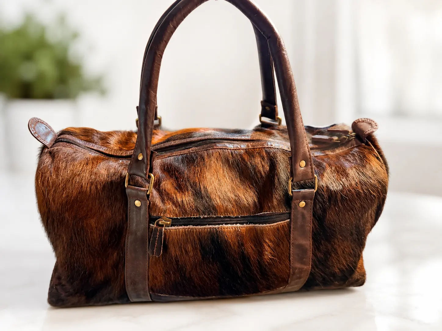 The Bourbon Belle large cowhide duffel travel bag!