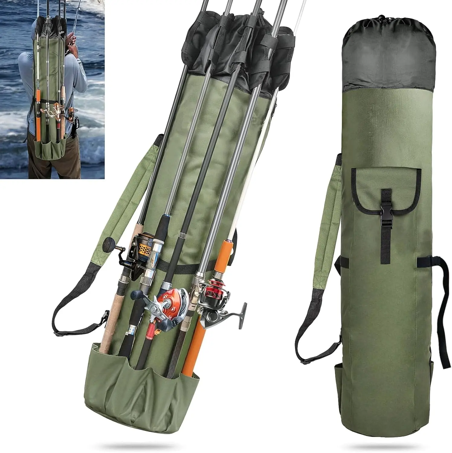 Fishing Rod Bag Fishing Rod Case Portable Foldable Fishing Pole Bag Large Capacity Fishing Rods and Tackles Storage Bag Holds 5 Poles